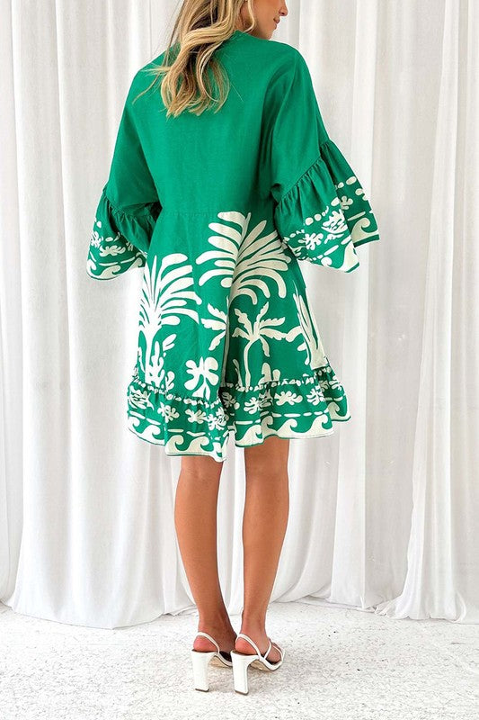 Ruffle Sleeve Boho Mini Dress