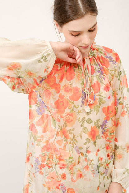 Long Sleeve Floral Print Blouse Top