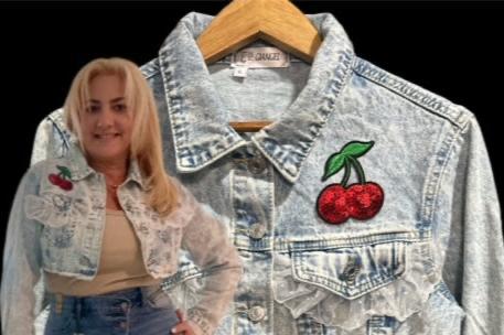 Denim Crop Jacket. (Cherries)