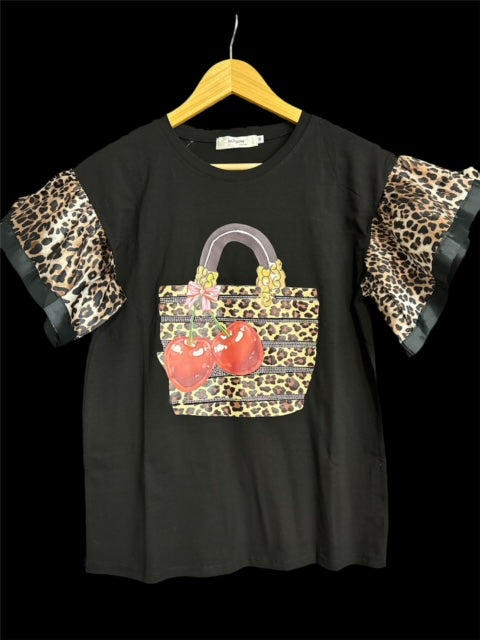 ANIMAL PRINT RUFFLE TOP (BLACK)