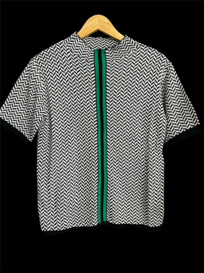 Print Short Sleeve Top with Stripe Contrast