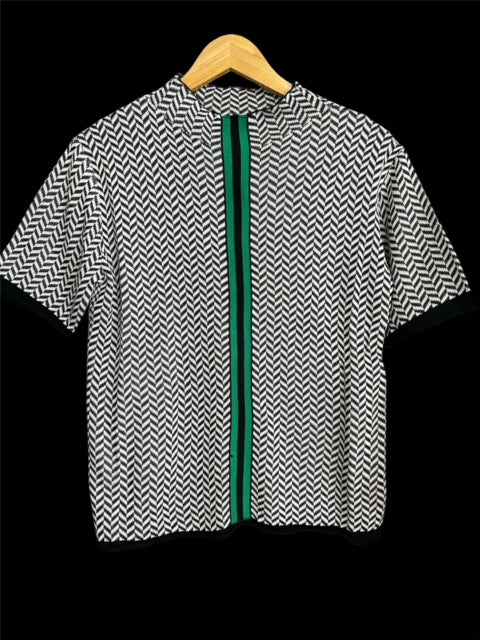 Print Short Sleeve Top with Stripe Contrast
