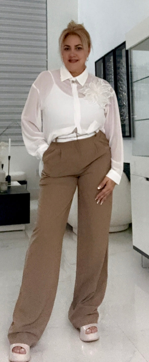 Patchwork Zippered Straight Leg Pants
