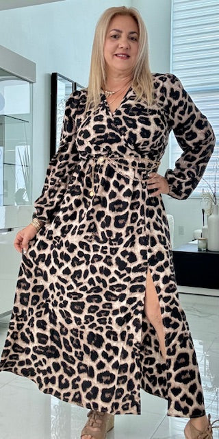 Animal Print Dress whit Chain Belt