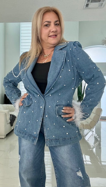 Denim Blazer (Feathers)