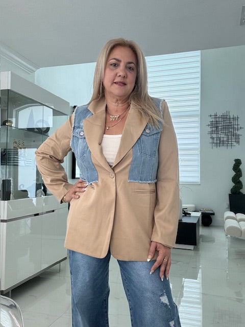 Denim Contrast Camel Blazer