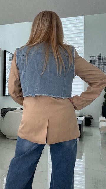 Denim Contrast Camel Blazer