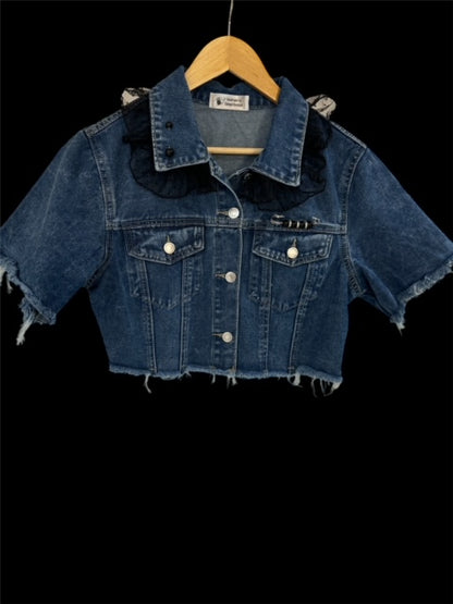 Denim Jacket (Black & Blue Hamsa)