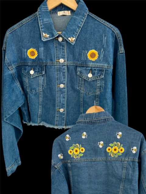 Denim Jacket (Sunflowers & Bee)