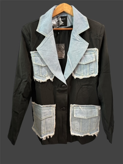 Contrast Denim and Black Blazer