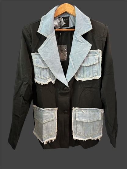 Contrast Denim and Black Blazer