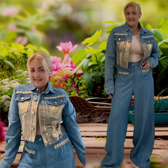 Denim Jacket (Golden Flowers)
