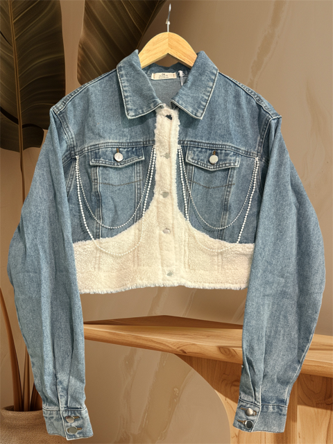 Denim Crop Jacket (White Snow)