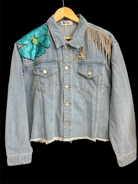 Denim Jacket (Blu Flower and eyes)
