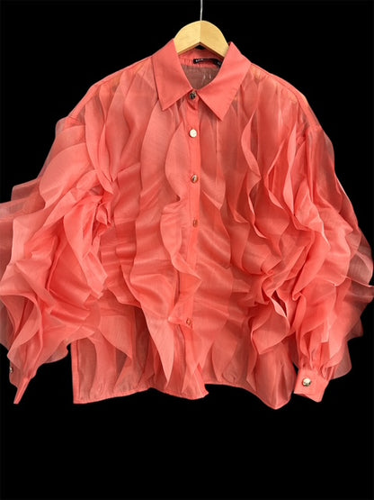 Long Sleeve Ruffled Organza Blouse