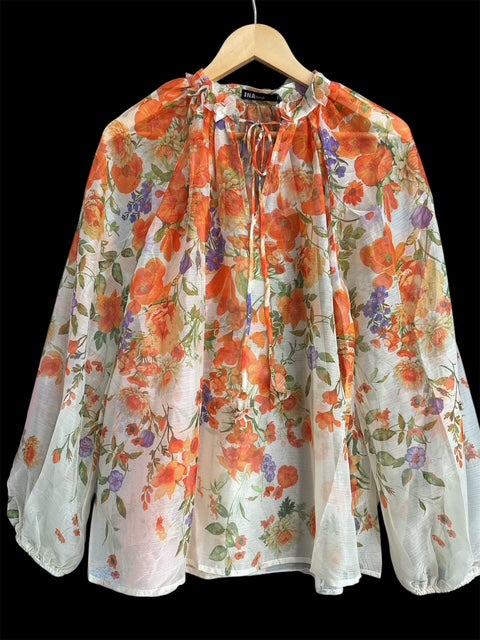 Long Sleeve Floral Print Blouse Top