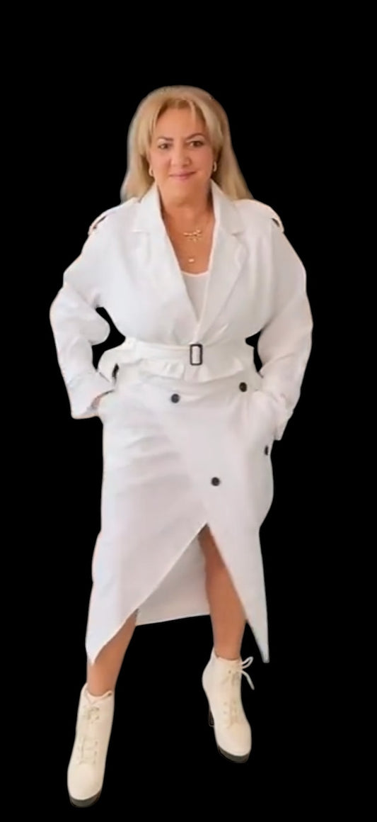 Crop Jacket and Skirt Set (WHITE)