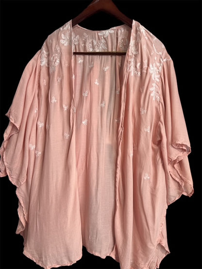 EMBROIDERED FLORAL OPEN KIMONO