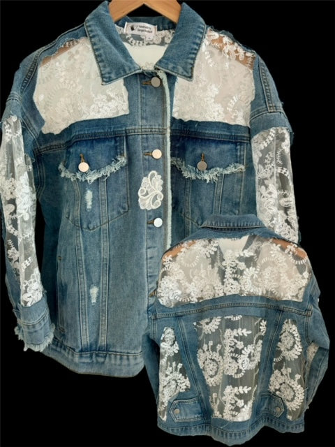 Denim Jacket (White Lace)