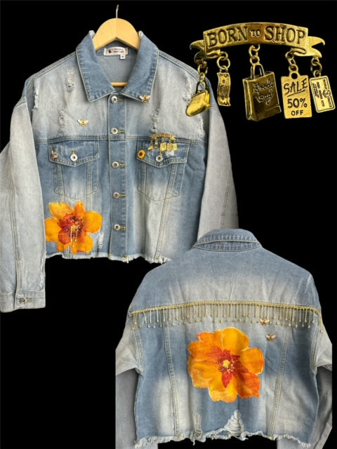 Denim Jacket  (Yellow Flower)
