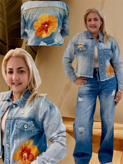 Denim Jacket  (Yellow Flower)