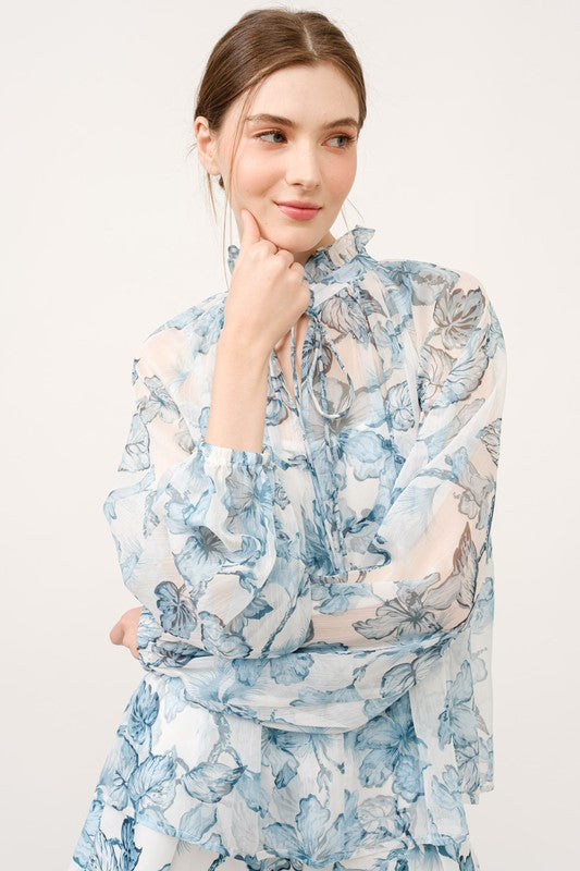 Long Sleeve Floral Print Blouse Top