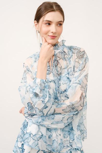 Long Sleeve Floral Print Blouse Top