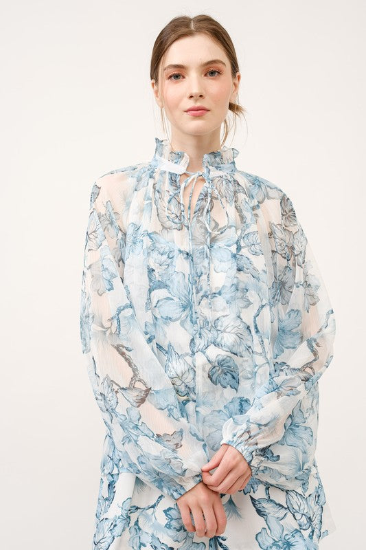 Long Sleeve Floral Print Blouse Top